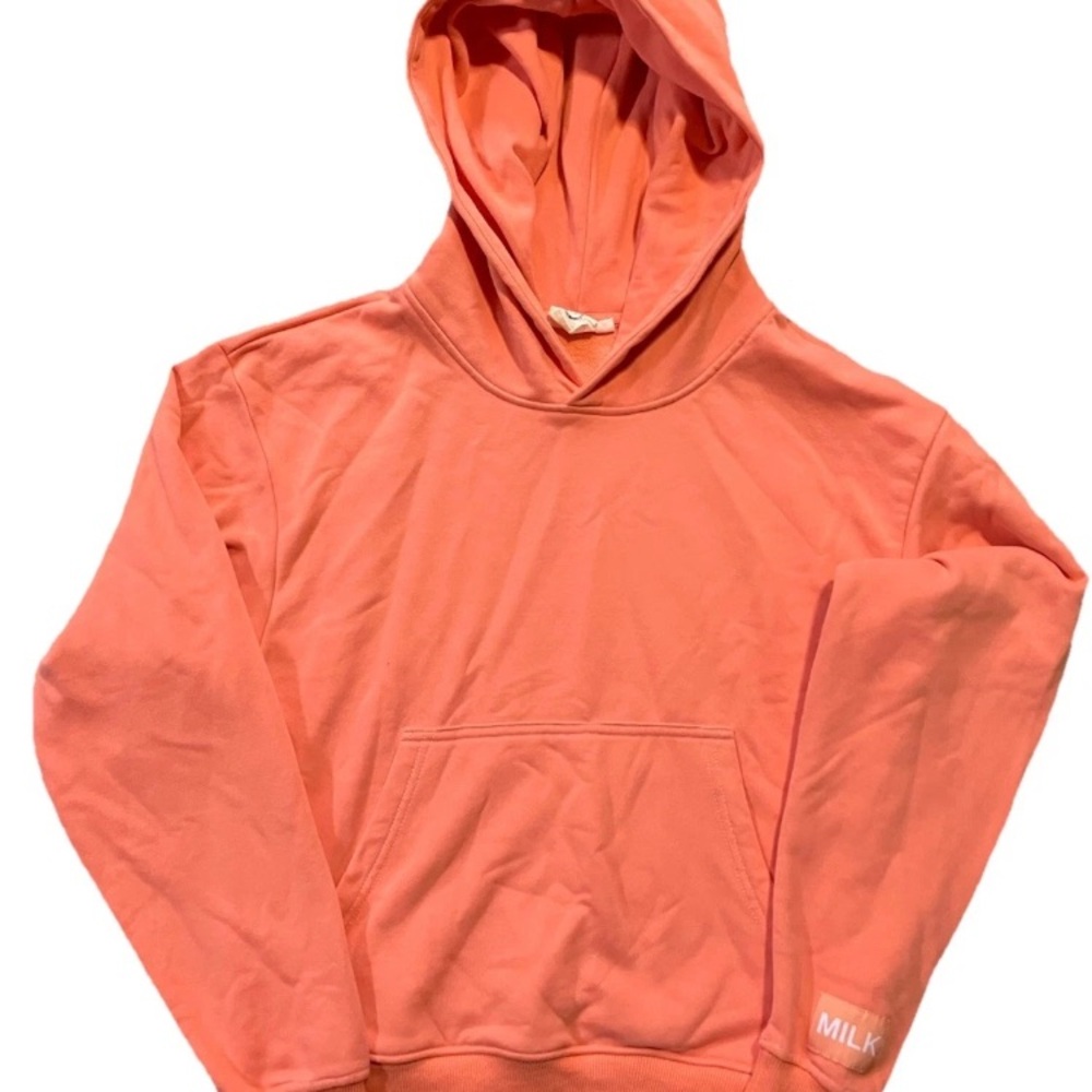Milkstain Milk Hoodie Women’s Size Small Coral Pull Over Hooded Sweatshirt